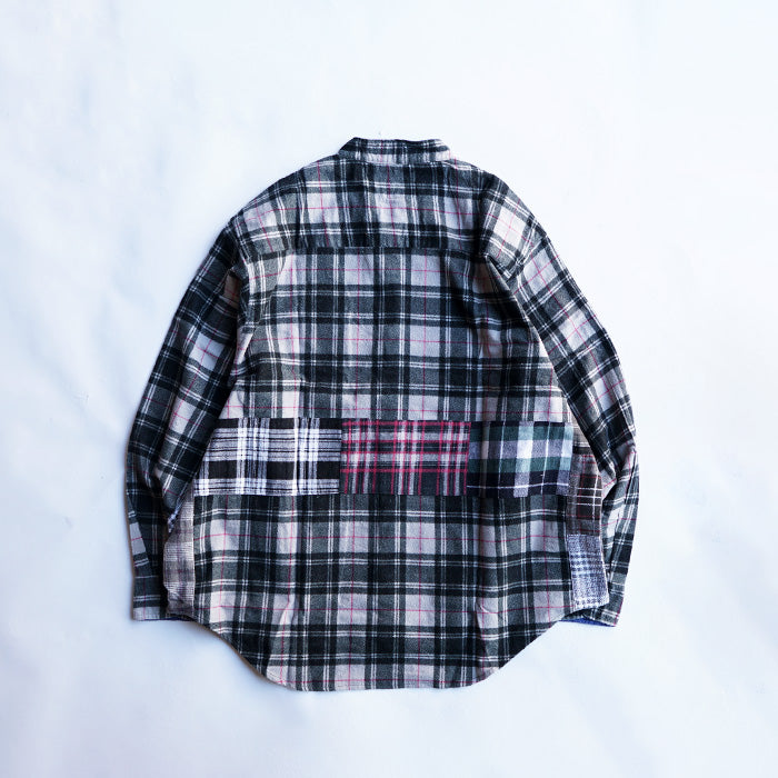 oddment CUSTUM STAND COLLAR NEL SHIRT -BLACK