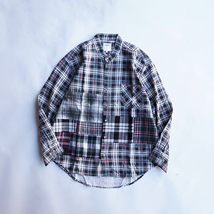 oddment CUSTUM STAND COLLAR NEL SHIRT -BLACK