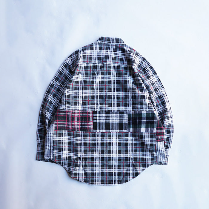 oddment CUSTUM STAND COLLAR NEL SHIRT -BLACK