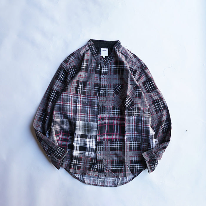 oddment CUSTUM STAND COLLAR NEL SHIRT -BLACK