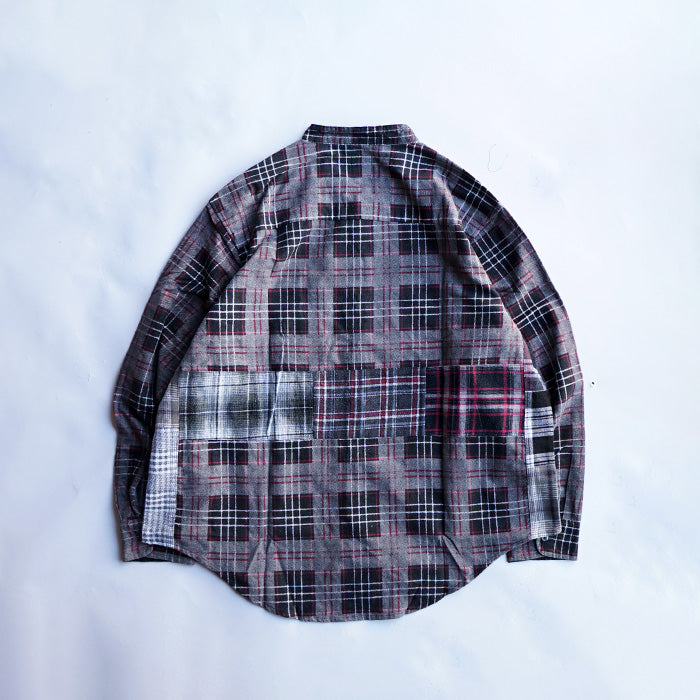 oddment CUSTUM STAND COLLAR NEL SHIRT -BLACK