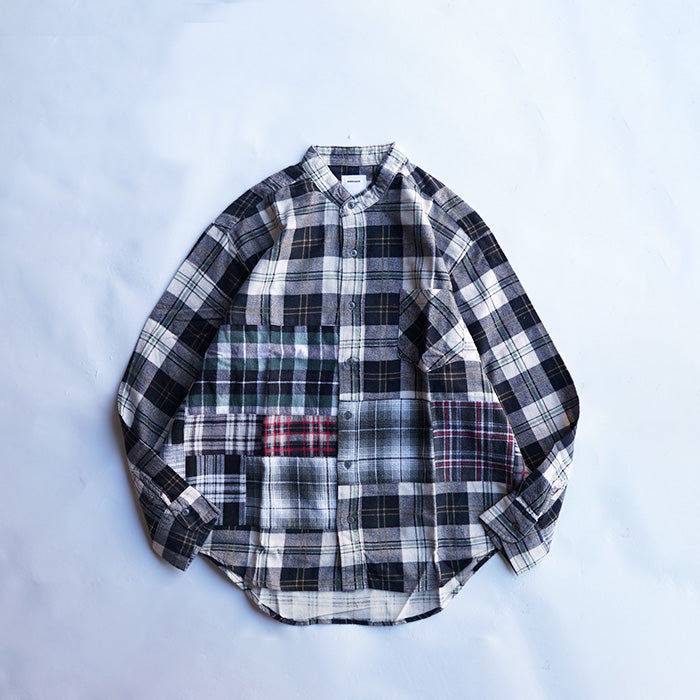 oddment CUSTUM STAND COLLAR NEL SHIRT -BLACK