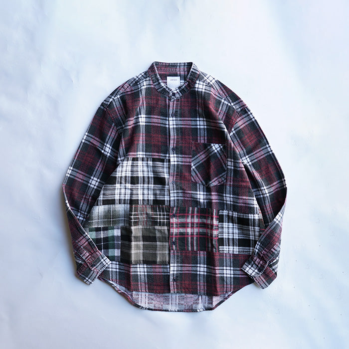 oddment CUSTUM STAND COLLAR NEL SHIRT -BLACK
