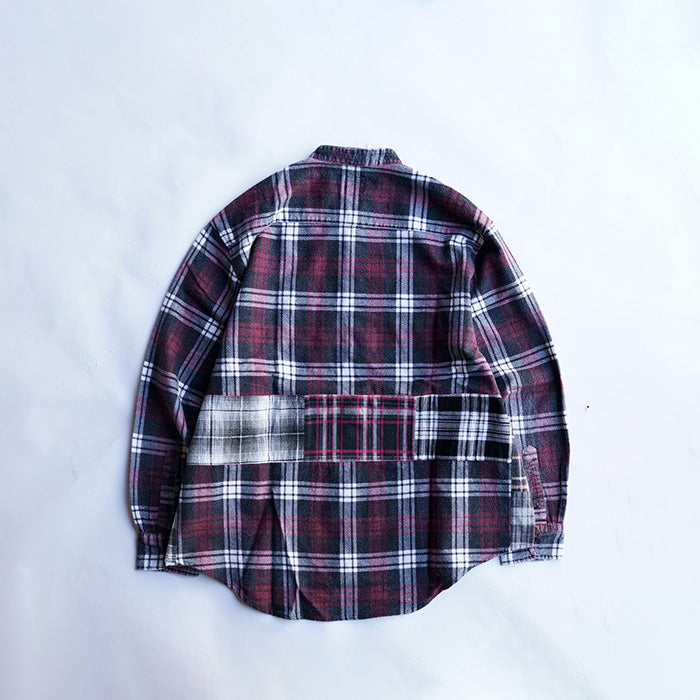 oddment CUSTUM STAND COLLAR NEL SHIRT -BLACK