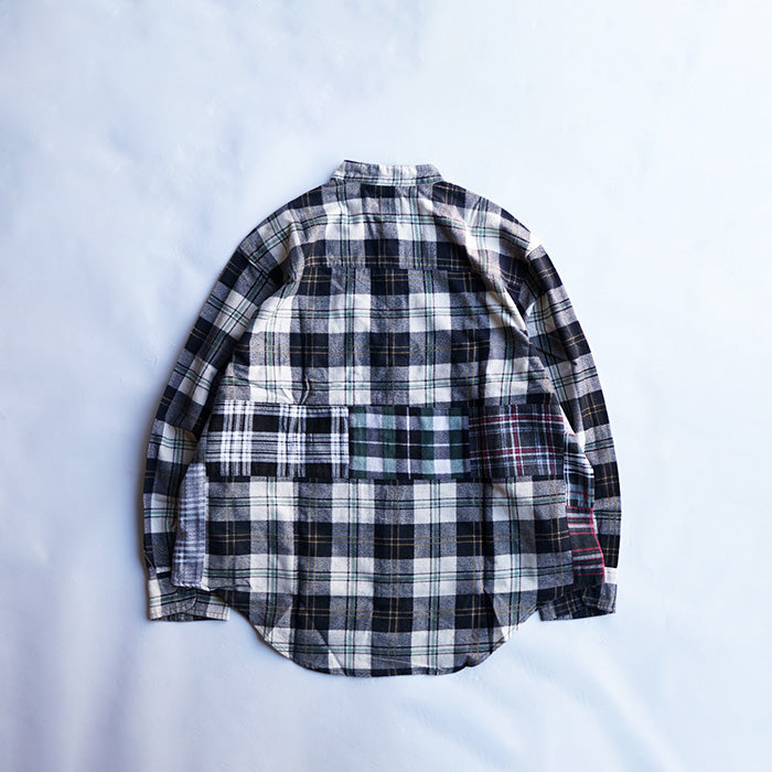 oddment CUSTUM STAND COLLAR NEL SHIRT -BLACK