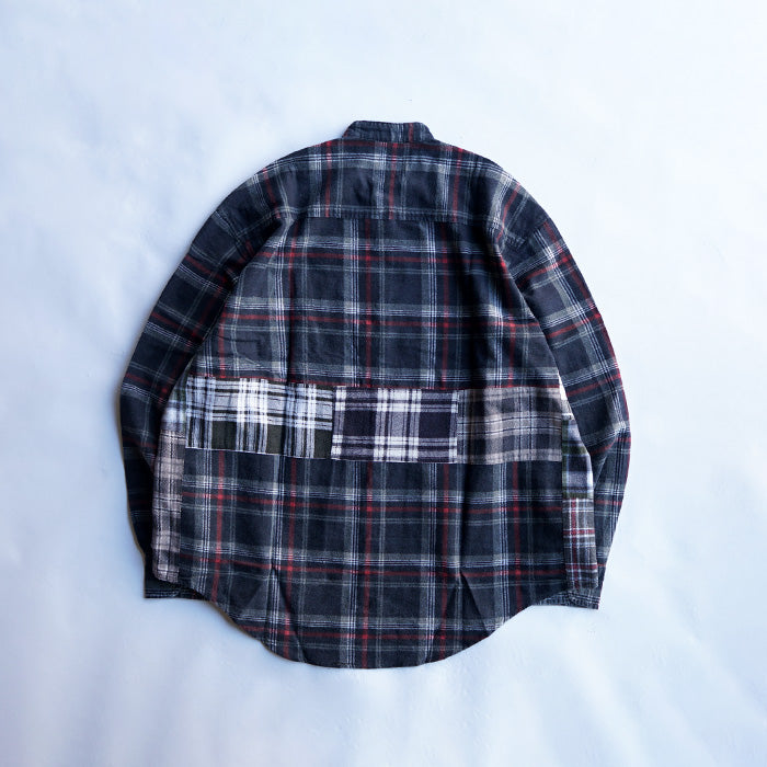 oddment CUSTUM STAND COLLAR NEL SHIRT -BLACK