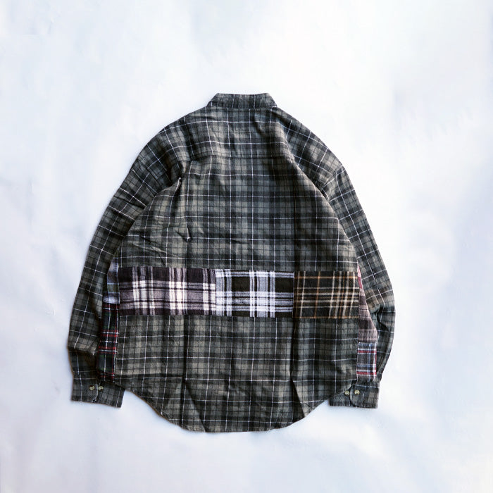 oddment CUSTUM STAND COLLAR NEL SHIRT -BLACK