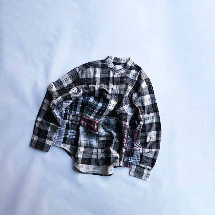 oddment CUSTUM STAND COLLAR NEL SHIRT -BLACK