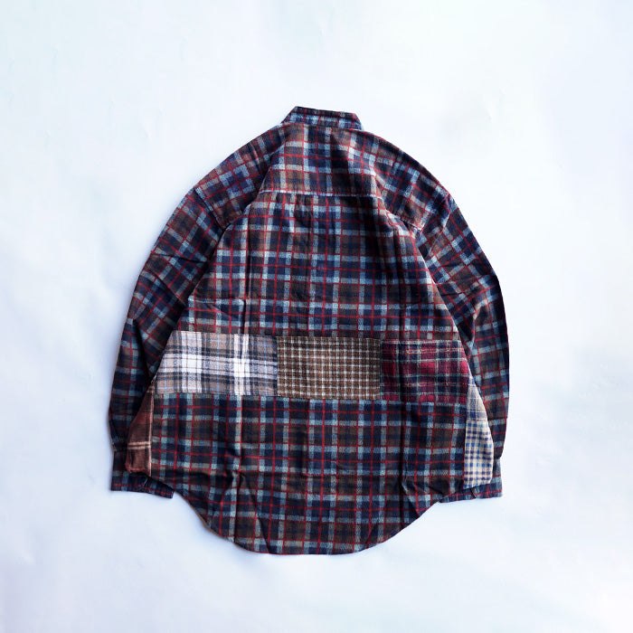 oddment CUSTUM STAND COLLAR NEL SHIRT -BEIGE