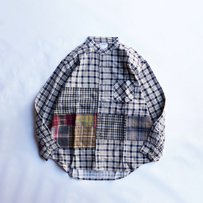 oddment CUSTUM STAND COLLAR NEL SHIRT -BEIGE