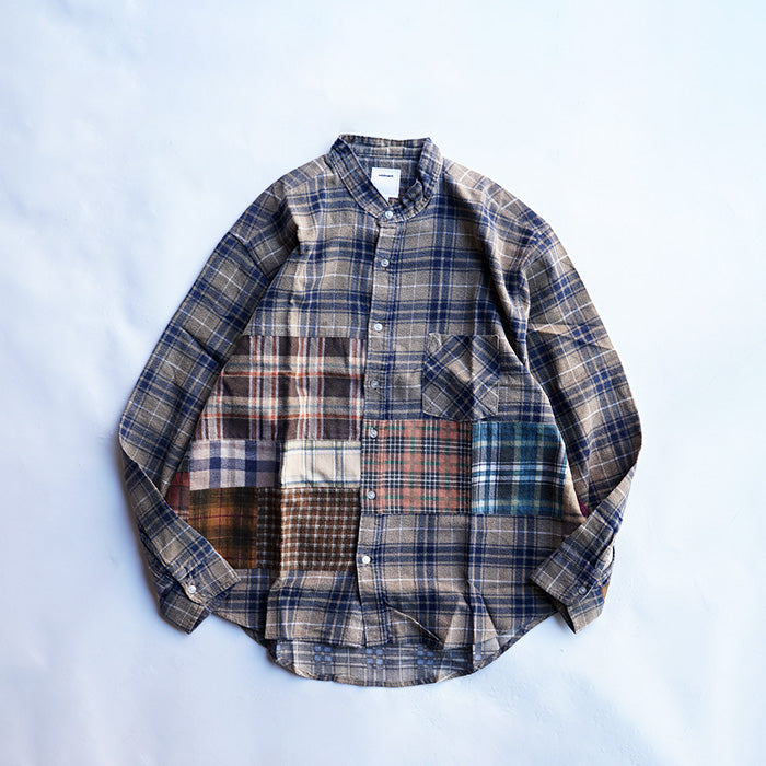 oddment CUSTUM STAND COLLAR NEL SHIRT -BEIGE