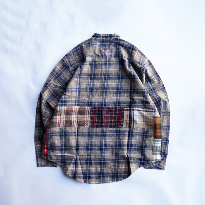 oddment CUSTUM STAND COLLAR NEL SHIRT -BEIGE