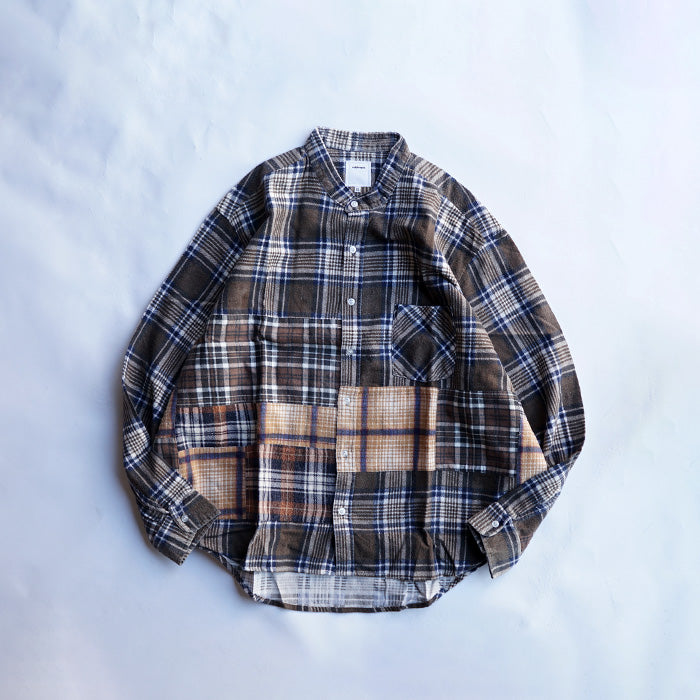 oddment CUSTUM STAND COLLAR NEL SHIRT -BEIGE