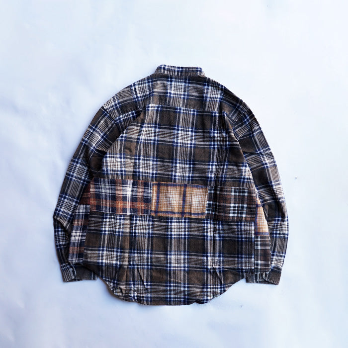 oddment CUSTUM STAND COLLAR NEL SHIRT -BEIGE