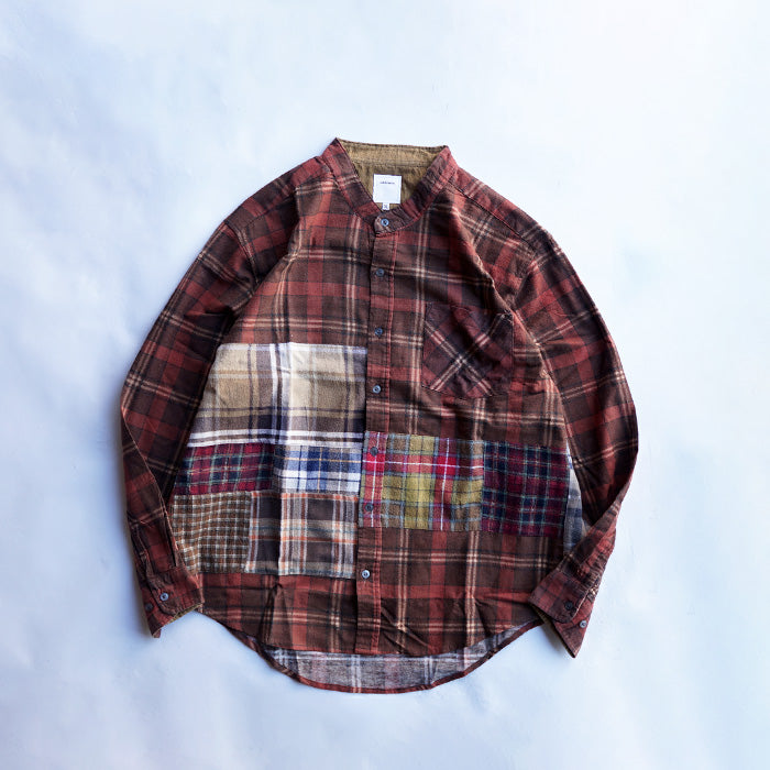 oddment CUSTUM STAND COLLAR NEL SHIRT -BEIGE