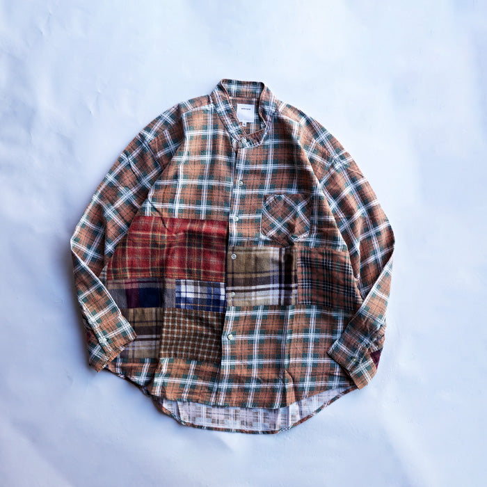 oddment CUSTUM STAND COLLAR NEL SHIRT -BEIGE