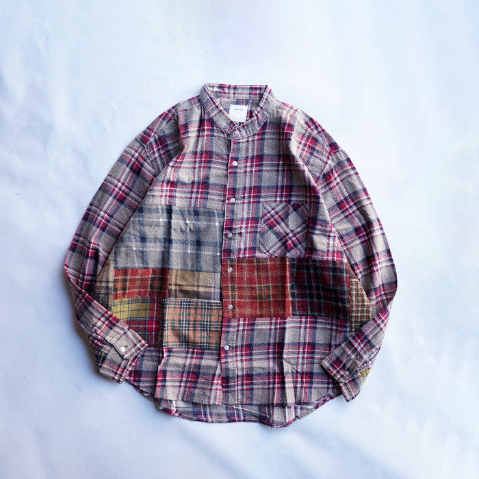 oddment CUSTUM STAND COLLAR NEL SHIRT -BEIGE