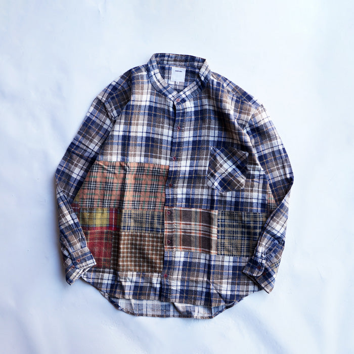 oddment CUSTUM STAND COLLAR NEL SHIRT -BEIGE