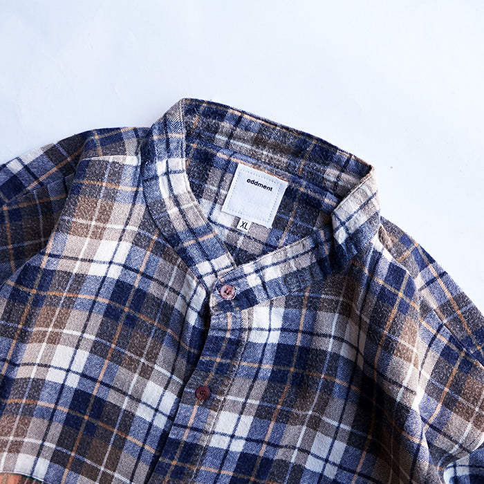 oddment CUSTUM STAND COLLAR NEL SHIRT -BEIGE