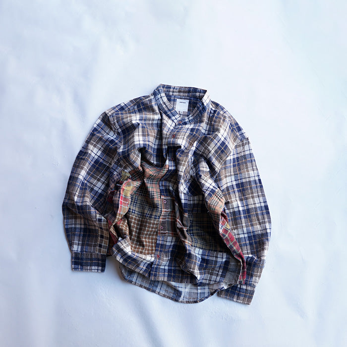 oddment CUSTUM STAND COLLAR NEL SHIRT -BEIGE