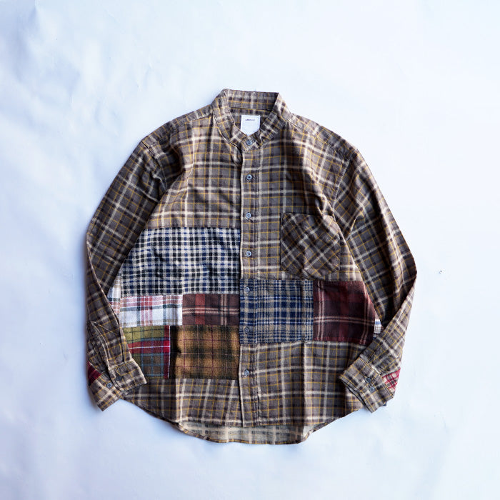 oddment CUSTUM STAND COLLAR NEL SHIRT -BEIGE