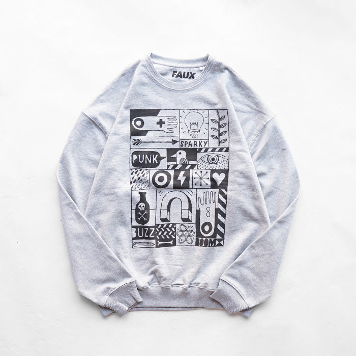 ATELIER AMELOT　PRINT SWEAT -HEATHER GREY