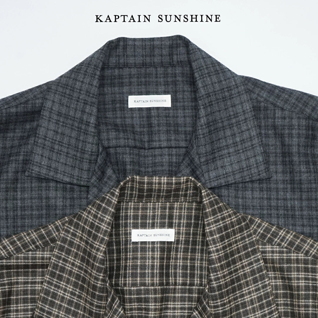KAPTAIN SUNSHINE Wool Plaid Open Collar Shirt
