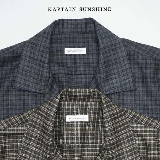 KAPTAIN SUNSHINE Wool Plaid Open Collar Shirt
