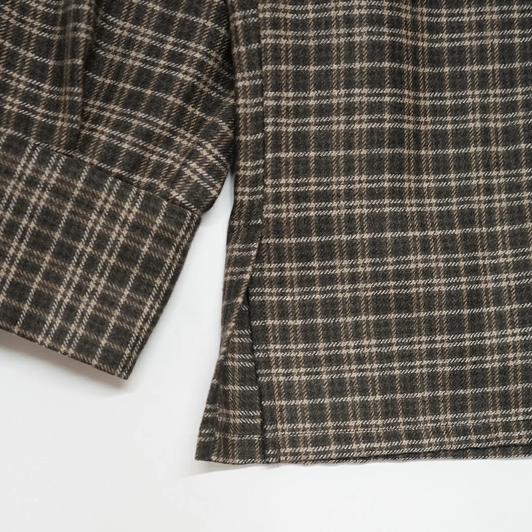 KAPTAIN SUNSHINE Wool Plaid Open Collar Shirt