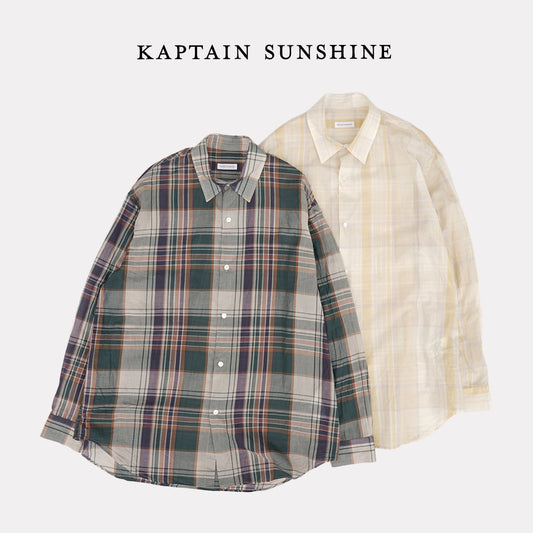 KAPTAIN SUNSHINE　Gauze Plaid Plain Shirt