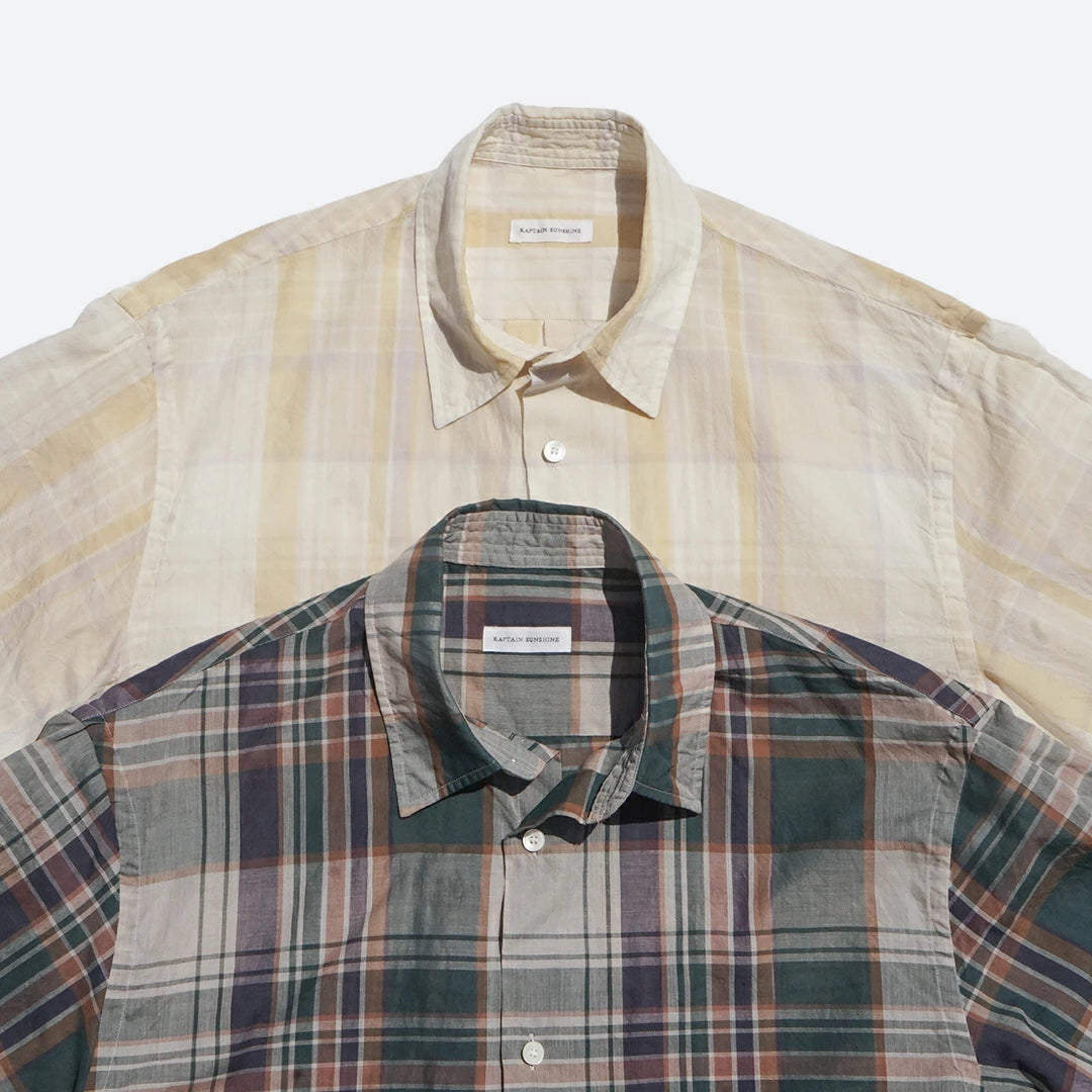 KAPTAIN SUNSHINE Gauze Plaid Plain SS Shirt