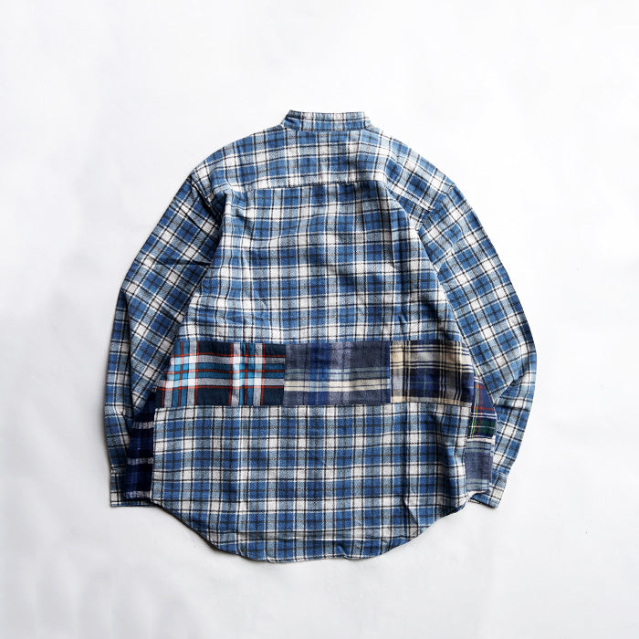 oddment　CUSTUM STAND COLLAR NEL SHIRT -BLUE