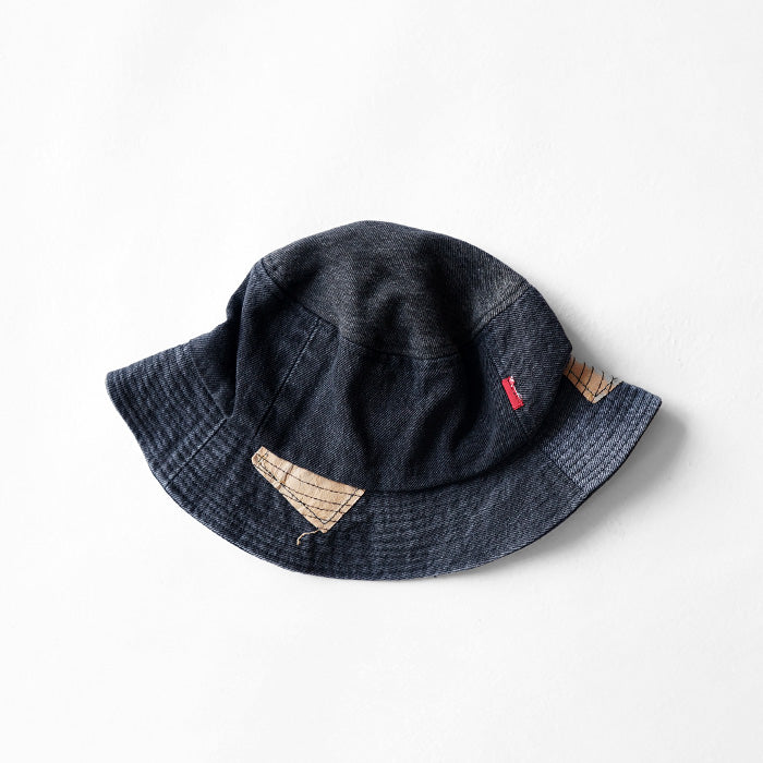 redad　patchwork bucket hat - black denim