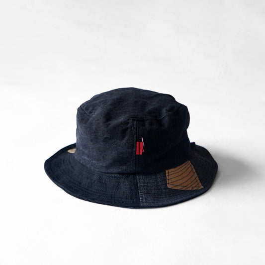 redad　patchwork bucket hat - black denim