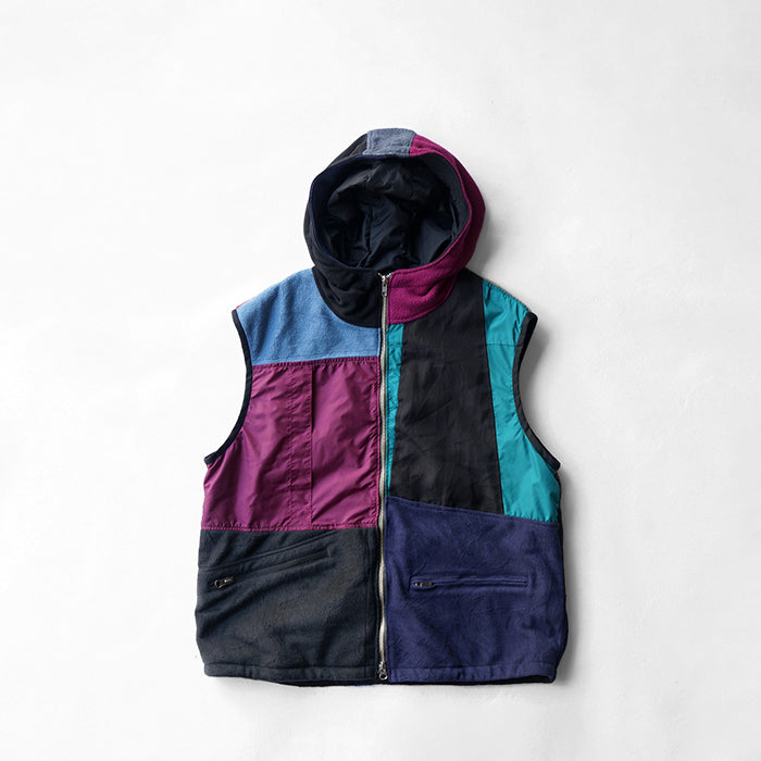 redad　outdoor patchwork hood vest