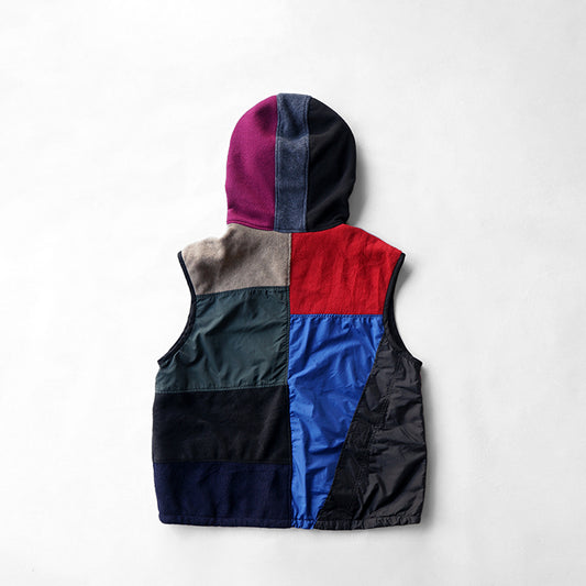 redad　outdoor patchwork hood vest
