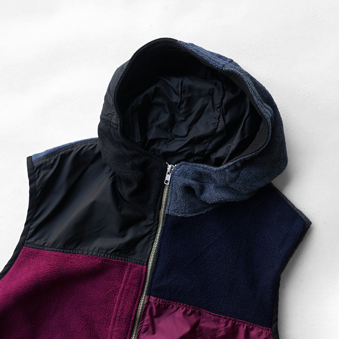 redad　outdoor patchwork hood vest